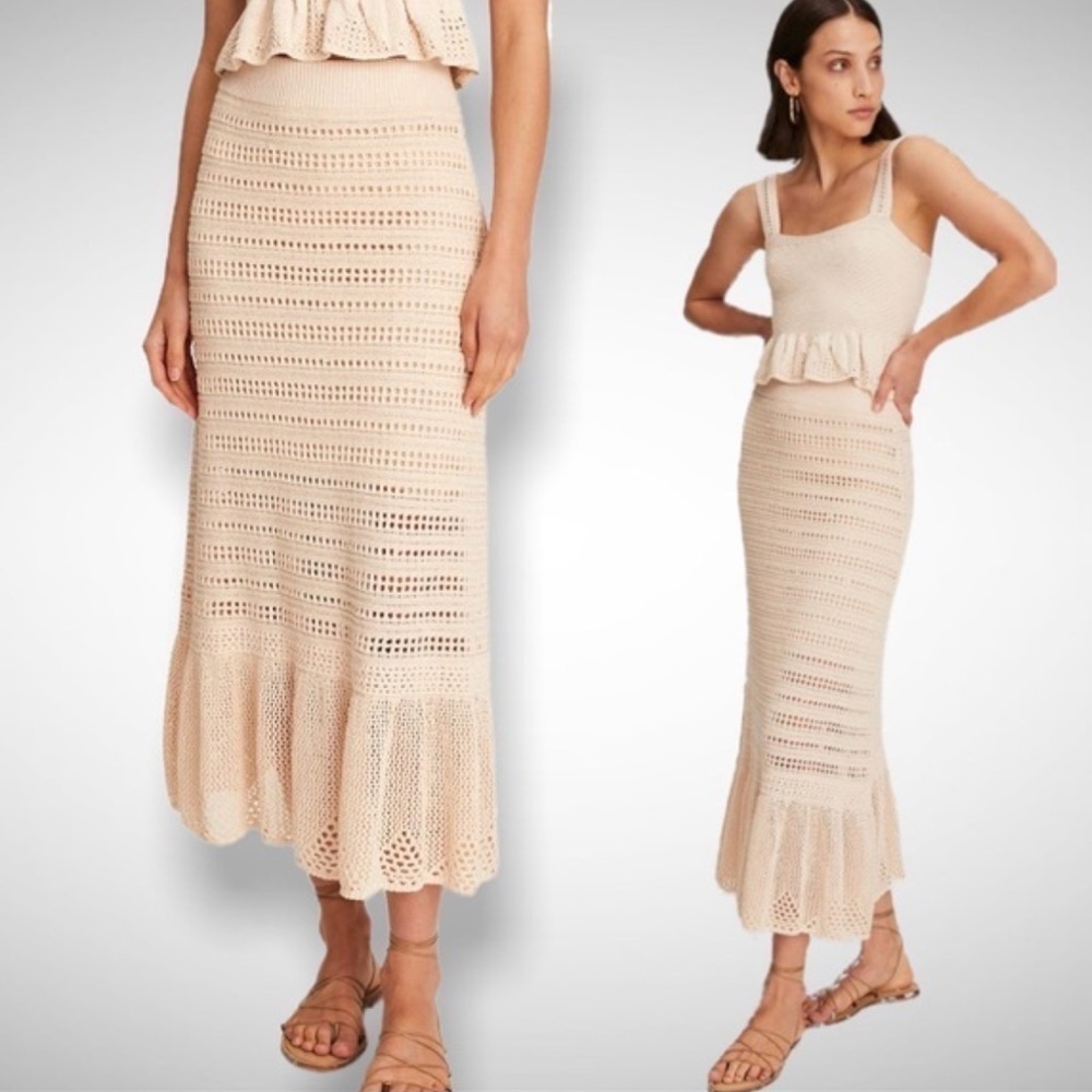 A.L.C. Amaya Skirt Open Weave Crochet Flounce Ruffle Hem Midi Skirt, Size XS